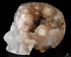 Gemstone 3.5" Sakura Agate Geode  Hand Carved Crystal Skull, Super Realistic - Picture 1 of 9