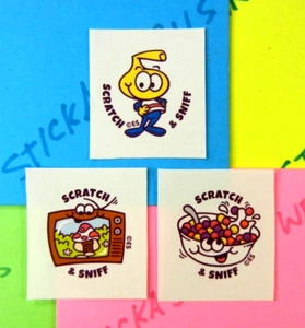 Lote de 3 pegatinas de dibujos animados matutinos frutas cereales perfumadas todo huele - Imagen 1 de 5