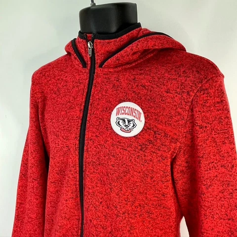 Wisconsin Badgers Hooded Sweatshirt Women's Size L Hoodie 12-14 Full Zip Red Cover