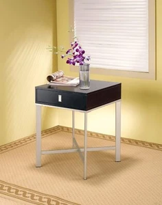Modern Accent Table With Drawer And Nickel Legs in Espresso Finish - Picture 1 of 1
