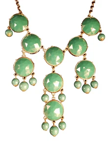 IMAN GOLD TONE STATEMENT Opaque Imitation Green Gemstone NECKLACE - Picture 1 of 5