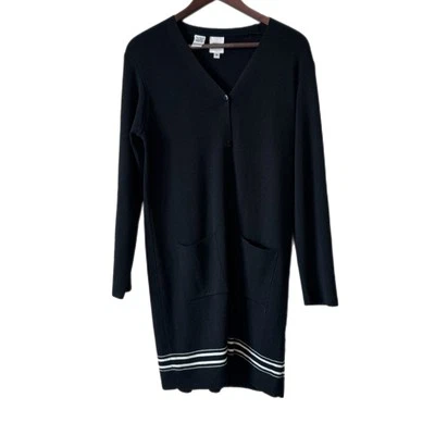 DKNY Cardigan Topper Longline Wool Blend Pockets Classic Preppy Academia Sz M - Image 1 of 4