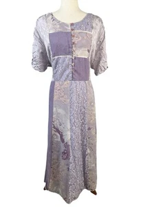 Vtg Patchwork Floral Dress Womens 2X Purple Boho Cottage Tie Back Lace Fairy - Picture 1 of 16