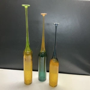 Nouvel Stretch Neck Art Glass Bottles Hand Blown 20”,18”,16.5” High, Lot Of 3 - Picture 1 of 13