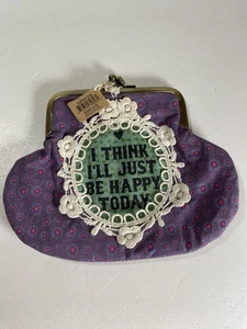 Natural Life Purple Folk Happy Today Kisslock Coin Purse Embroidered NWT - Picture 1 of 3