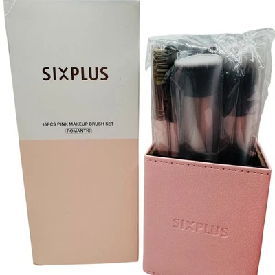 Juego de brochas de maquillaje rosa románticas con estuche Sixplus 15 piezas Foto 1 de 4