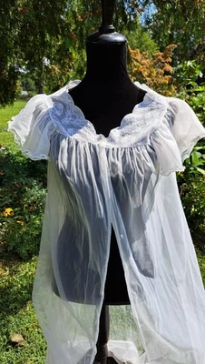 Vintage Gilead Sheer CHIFFON Babydoll Robe Peignoir LACE Ruffle White Romantic S - Image 1 of 4
