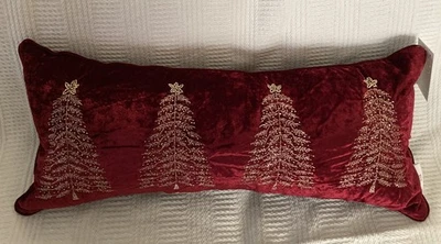 Nuevo Brillo Brillo Granate Bordado Con Cuentas Árbol de Navidad Almohada Foto 1 de 4