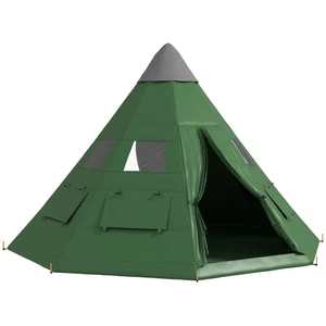 Camping Zelt 6-7 Personen grün Polyester Metall 365x365x260cm Familie XL groß Tipi - Bild 1 von 14