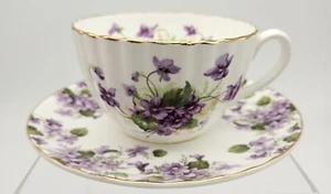 Vintage Mismatched Purple Violet Floral Teacup Saucer Fine Bone China Radfords - Picture 1 of 15