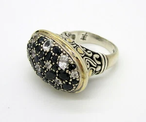 Estate Huge John Hardy Sterling Silver 18k Gold Blue White Sapphire Ring - Picture 1 of 5