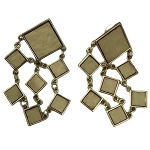 Pendientes Art Deco Colgantes Oro Marfil Cuero Gota Repujado Declaración Geométrica - Imagen 1 de 3