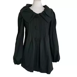 Matty M Womens Coat Black XS Bishop Sleeves Pleated Large Buttons Lined Goth - Picture 1 of 10