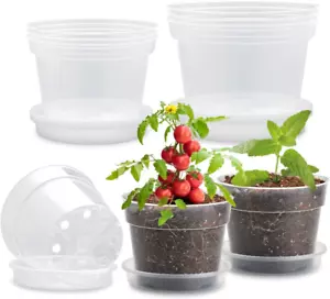 9 Pack 8/7/6 Inch Clear Nursery Pots for Plants with Saucer, Transparent Plastic - Picture 1 of 12