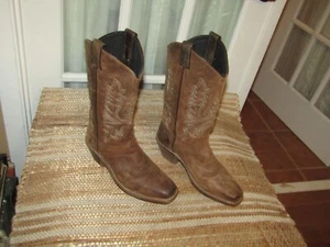 Abilene Boots USA Womens 6.5 M Mid Calf Square Toe Cowgirl Boots Brown Leather - Picture 1 of 9