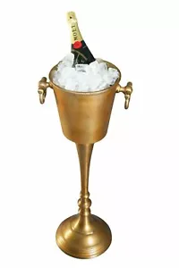 Rustic Gold Floor Standing Champagne Bucket Distressed Look Wine Cooler Ice Gift - Picture 1 of 2
