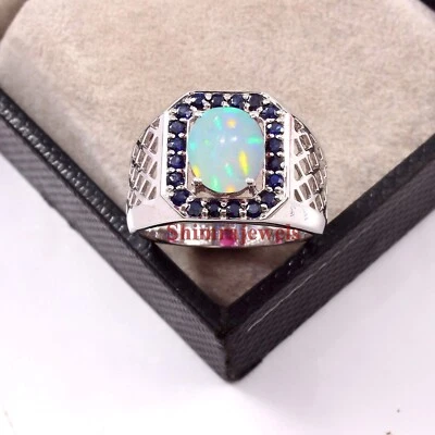 Natural Opal & Heated Sapphire With 925 Sterling Silver Ring for Men's #1139 - Image 1 of 4
