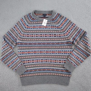 J.CREW Sweater Mens Medium Gray Lambswool Icelandic Nordic Fair Isle Mid Wt NEW - Picture 1 of 21