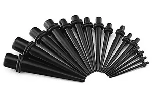 1 or 2 Black Acrylic Ear Taper Stretcher Expander with O Rings 14g to 22mm #1K - Picture 1 of 1