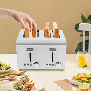 430 Edelstahl 4 Scheiben breiter Schlitz Toaster Silber 1500W für Haus -Brandneu - Bild 1 von 21