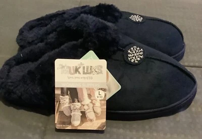 NUEVO CON ETIQUETAS MUK LUKS Imitación Azul Gamuza Zuecos Zapatilla Mujer’s L9/10 Espuma con Memoria Envío Gratis Foto 1 de 4