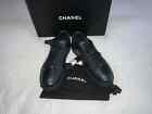 Chanel Black Leather Lace Up Sneakers With Gold Accent Size 39/8.5/9