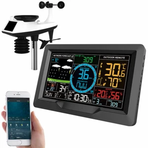 infactory WLAN-Wetterstation-Set mit XL-Farb-Display, Außensensor, App, Wecker - Bild 1 von 5