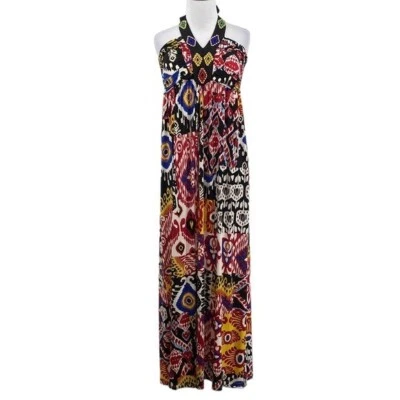 Maxi Vestido Muse Boston Con Cuentas Adecuado Para Mujer 14 Rojo Negro Halter Estampado Ikat Foto 1 de 4