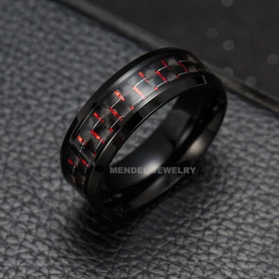 MENDEL Mens Tungsten Carbide Carbon Fiber Inlay Engagement Band Ring Size 6-15 - Image 1 of 4