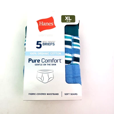 Hanes Ultimate Boys Sz XL 16-18 Organic Cotton Pure Comfort Briefs Underwear 5Pk - Image 1 of 4