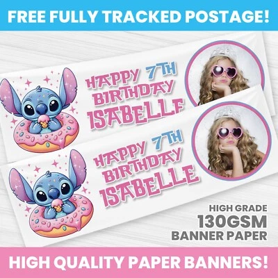 BANNER DE FOTO DE ANIVERSÁRIO PONTO PERSONALIZADO QUALQUER NOME LILO & STITCH BANNERS DE FESTA - Imagem 1 de 3