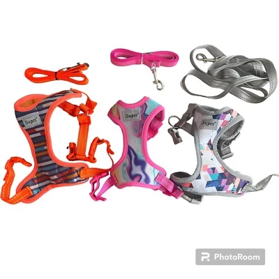 Supet 猫背带套装时尚防逃 3 猫背心束带粉色灰色 M — 第 1/4 张图片