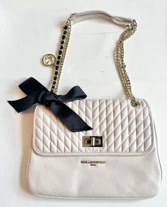 KARL LAGERFELD PARIS gesteppte Leder-Schultertasche Elfenbein RAR - Bild 1 von 10