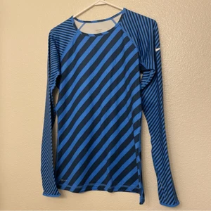 NIKE PRO-blue stripe fitted cozy lined Long-Sleeve Training Running Top -M - Picture 1 of 10