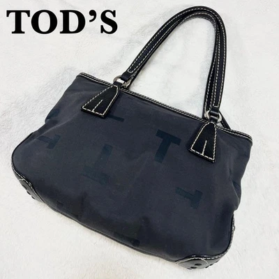 TOD'S Black Canvas Leather Shoulder Bag Used Stylish Casual Hybrid - Image 1 of 4