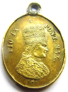 1854 Brass Holy Medal Pope Pius IX & Mary Immaculate Antique Rome Pilgrims Badge - Picture 1 of 2