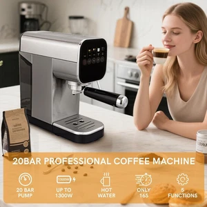 20-Bar Programmable Espresso Machine Coffee Maker with Milk Frother 0.9L Tank - Picture 1 of 8