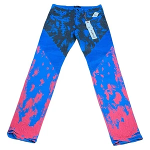 NEW PURPLE BRAND Blue Directoire Crackle Paint Multicolor Skinny Jeans Size 34 - Picture 1 of 12