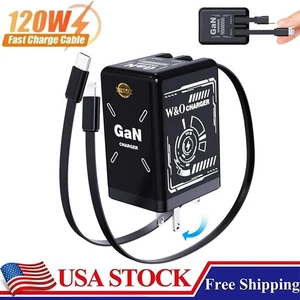 W&O Chargeur 2 en 1 GaN 120W, Prise Chargeur Mural Rétractable avec Éclaircissement Noir - Photo 1 sur 18
