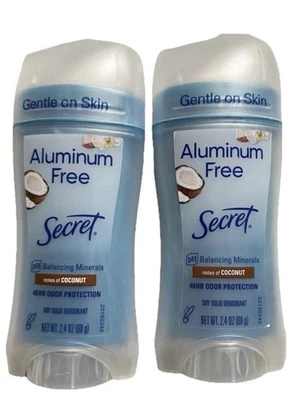 Secret Aluminum Free  Coconut 48 Hour Deodorant Free Of Parabens (2 Pack) - New - Image 1 of 2