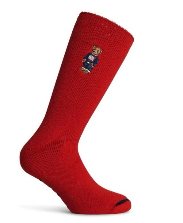 Polo Ralph Lauren Bear Socks Mens Red Logo Embroidered American Flag NWT — 第 1/4 张图片