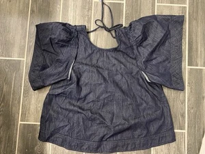 Anthropologie Pilcro Gr. M Flatterärmel Babydoll Oberteil blau Baumwolle hinten offen - Bild 1 von 6
