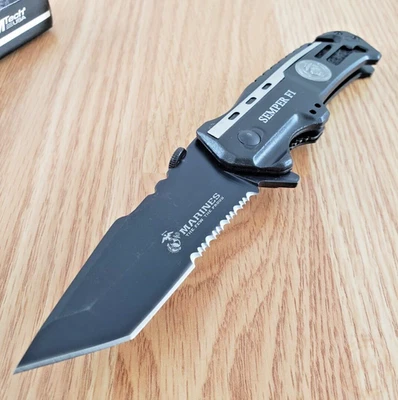 Cuchillo Plegable Asistido USMC Marines 3.5" Hoja de Acero Inoxidable Mango de Aluminio Foto 1 de 4