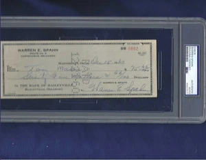Warren Spahn Milwaukee Braves Baseball Autographed Cancelled 1960 Bank Check PSA - Picture 1 of 1