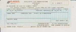 BIGLIETTO TRENITALIA - DA FOGGIA PER PESCARA CENTRALE - 2011 - USATO - Foto 1 di 1