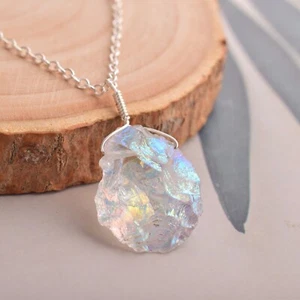 Natural Angel Aura Crystal Pendant Dainty Necklace Healing Gemstone Jewelry - Picture 1 of 7
