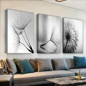 Lienzo blanco y negro con flor de diente de león 3 piezas sin marco - Imagen 1 de 9