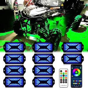 10 Pods RGB LED Rock Light Bluetooth For Can-Am Maverick X3 &MAX Turbo R UTV ATV - Picture 1 of 14