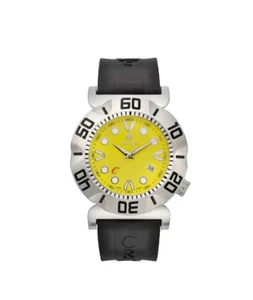CROTON MEN'S "VORTEX" STAINLESS QUARTZ WATCH WITH BLACK SILICON STRAP IVORY FACE - Picture 1 of 1