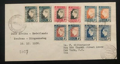 Pretoria Sudáfrica 1938 Cubierta a Nueva York EE. UU. Coronación Rey Jorge VI Foto 1 de 2